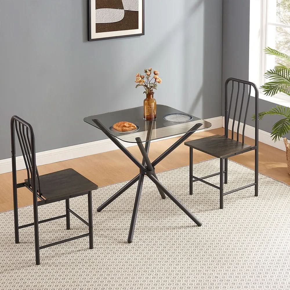 Square Glass Tempered Dining Set - Loeske