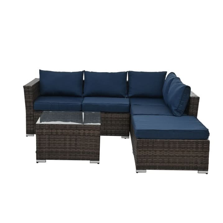 4 Set Wicker Furniture With Tempered Glass Coffee Table - Loeske