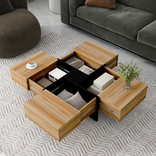 Coffee Table With  Hidden Storage Compartments - Loeske