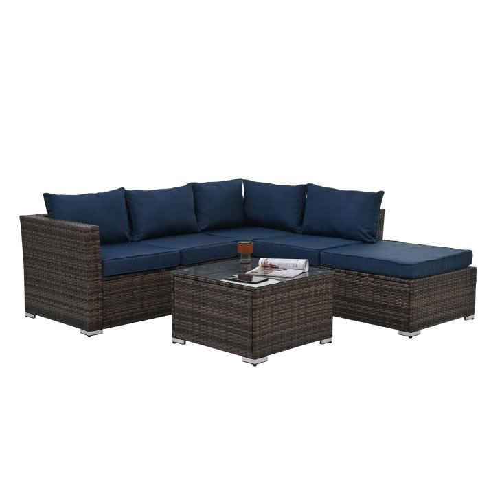 4 Set Wicker Furniture With Tempered Glass Coffee Table - Loeske
