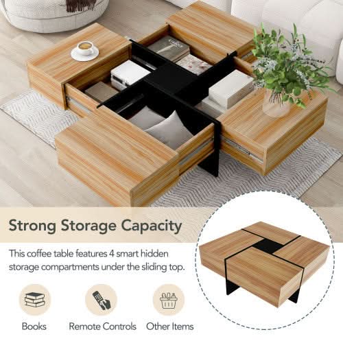 Coffee Table With  Hidden Storage Compartments - Loeske