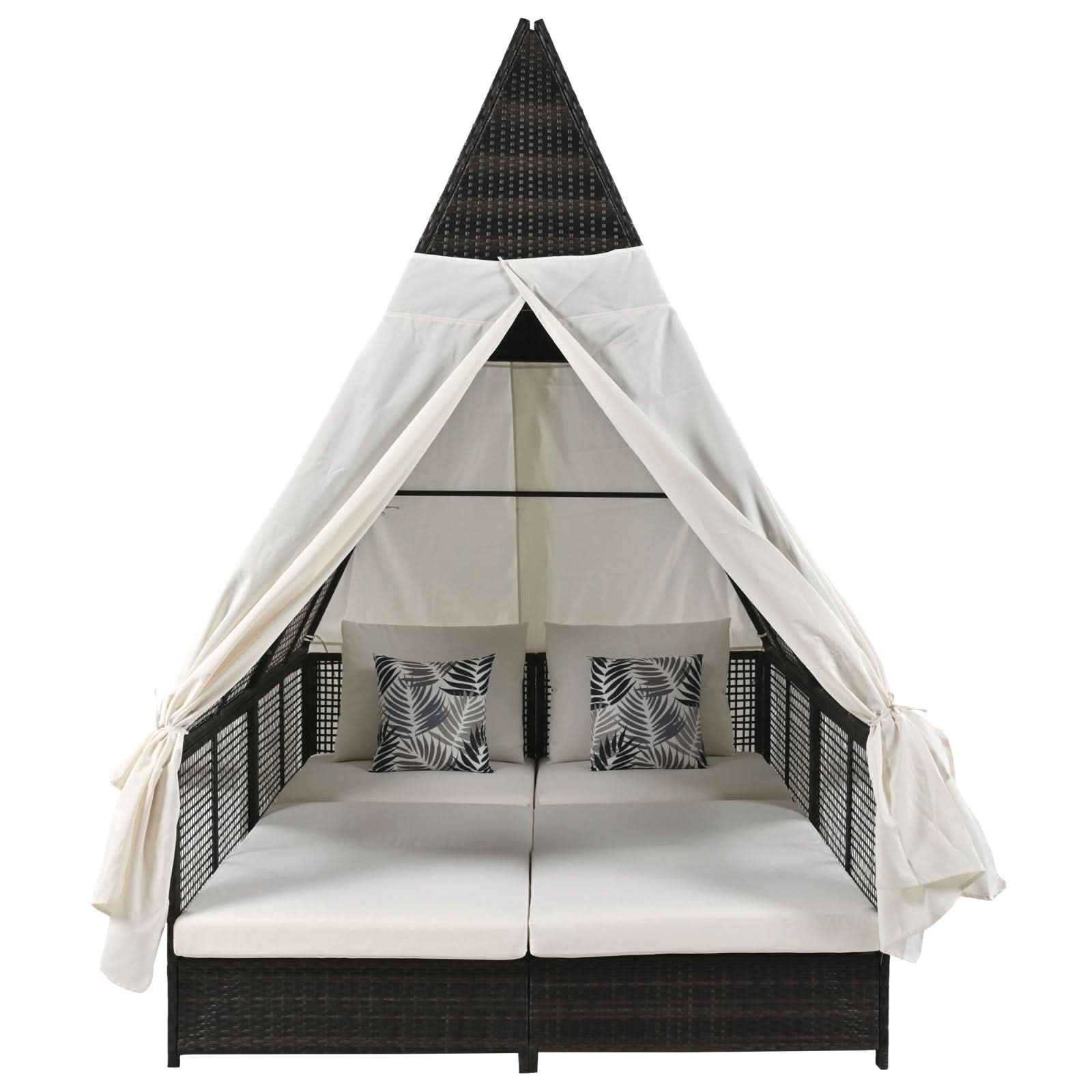 Outdoor Daybed With Adjustable Backrest And Curtains - Loeske