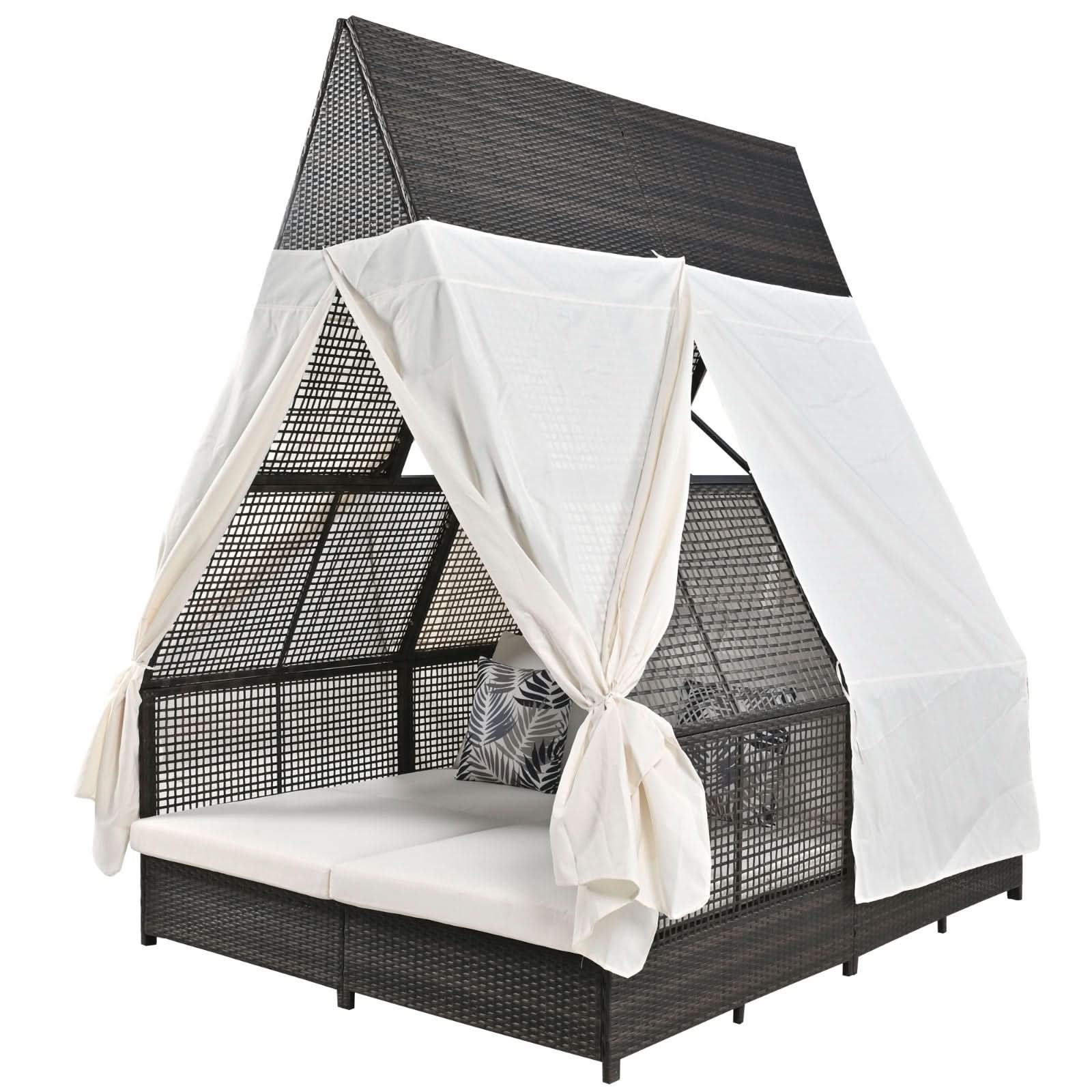 Outdoor Daybed With Adjustable Backrest And Curtains - Loeske