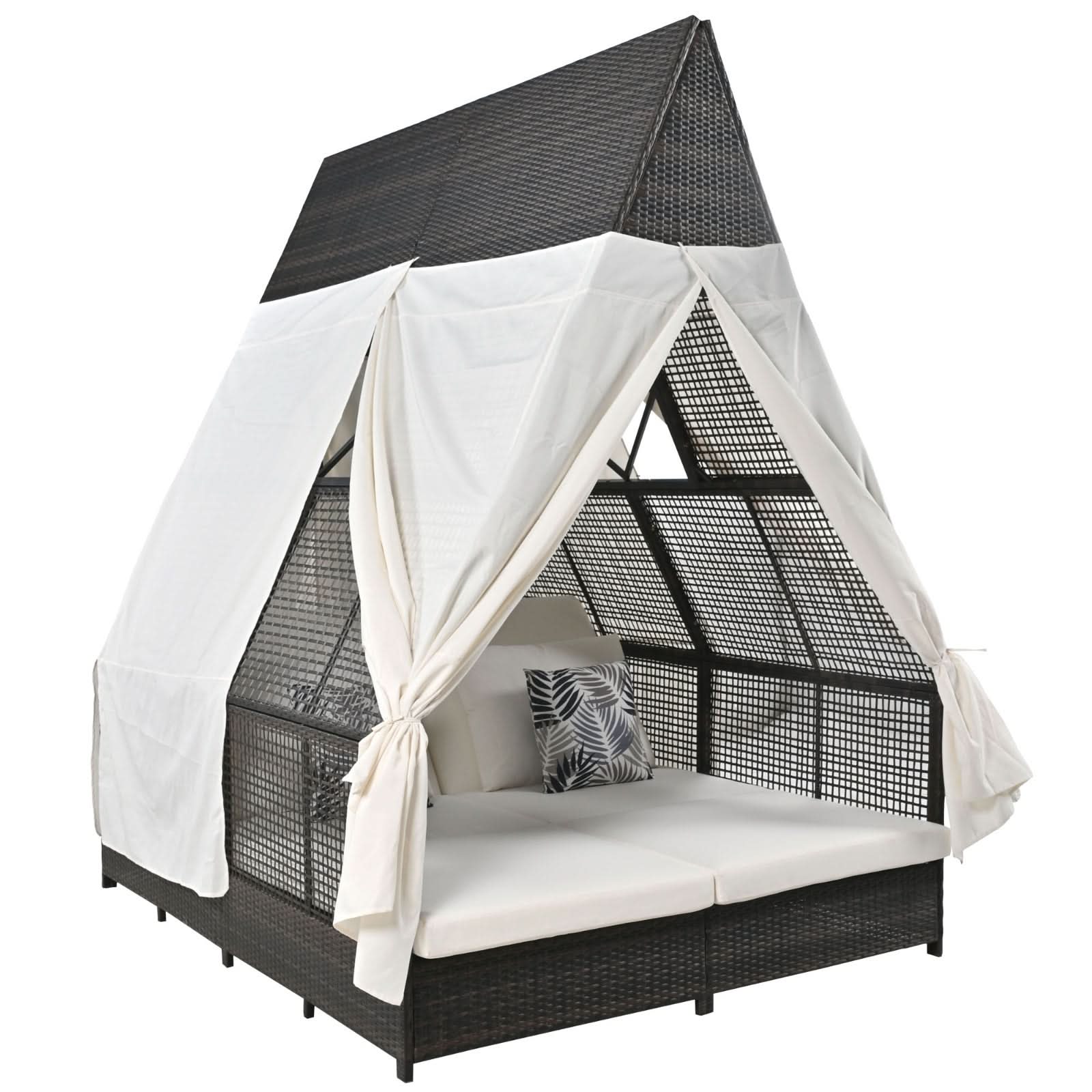 Outdoor Daybed With Adjustable Backrest And Curtains - Loeske