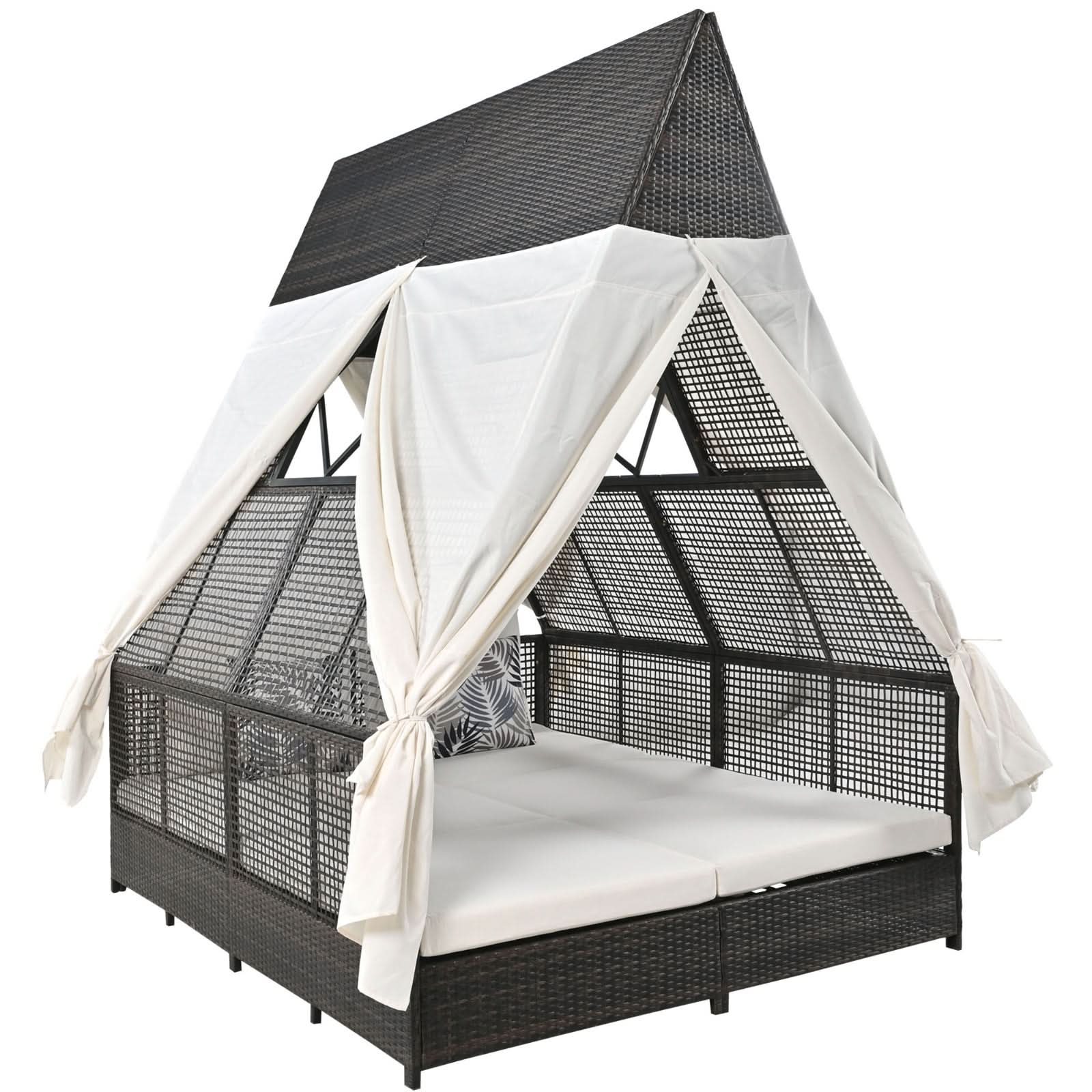 Outdoor Daybed With Adjustable Backrest And Curtains - Loeske