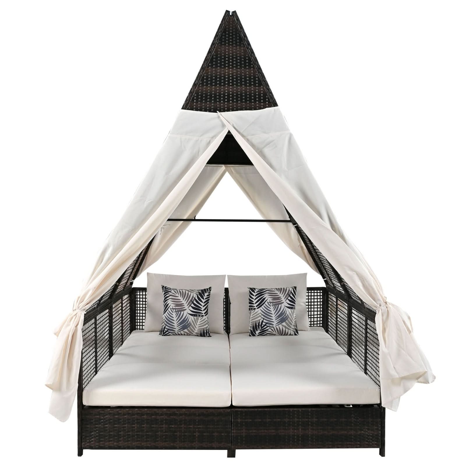 Outdoor Daybed With Adjustable Backrest And Curtains - Loeske