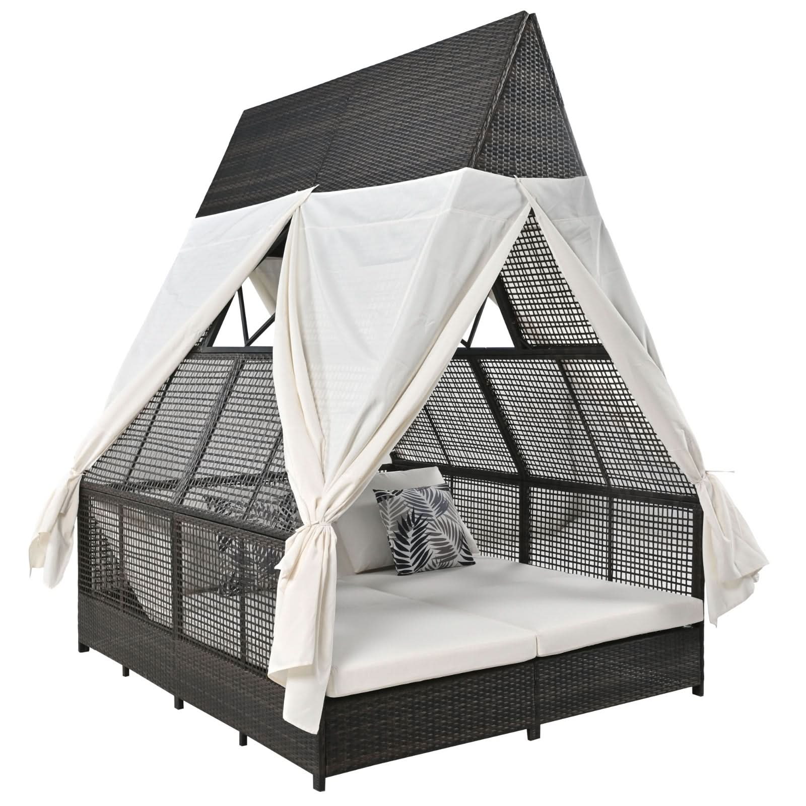 Outdoor Daybed With Adjustable Backrest And Curtains - Loeske