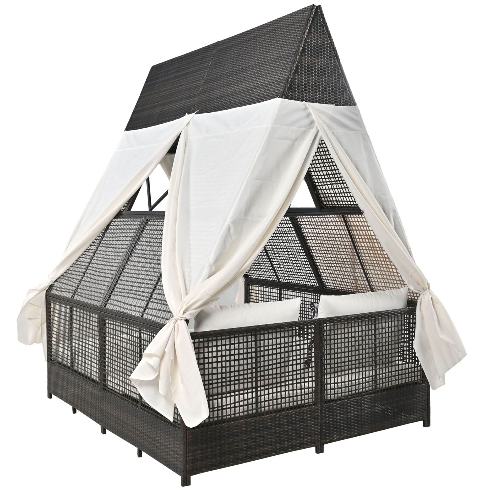 Outdoor Daybed With Adjustable Backrest And Curtains - Loeske