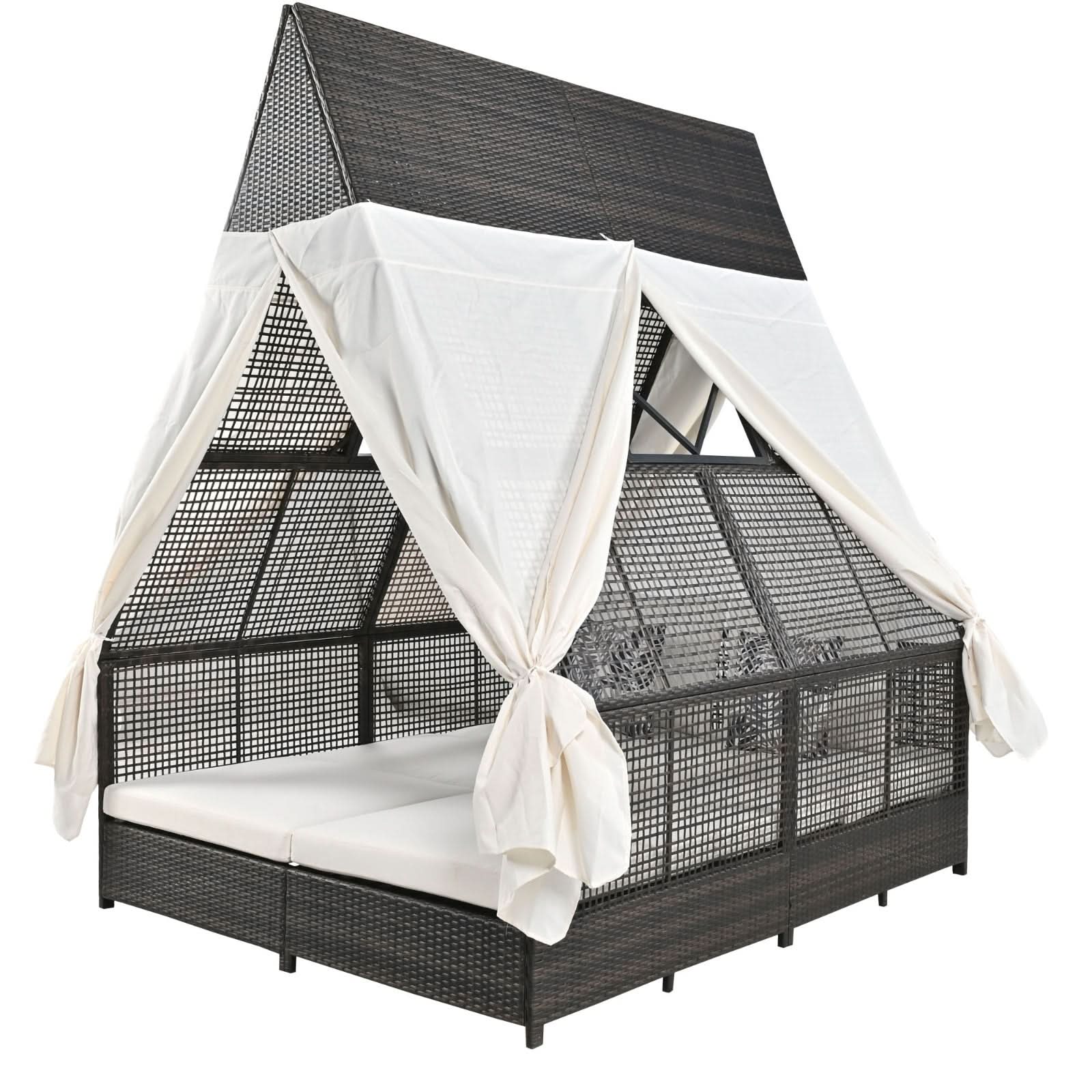 Outdoor Daybed With Adjustable Backrest And Curtains - Loeske