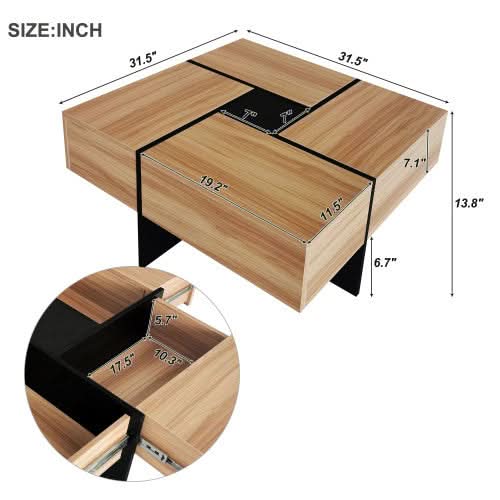 Coffee Table With  Hidden Storage Compartments - Loeske
