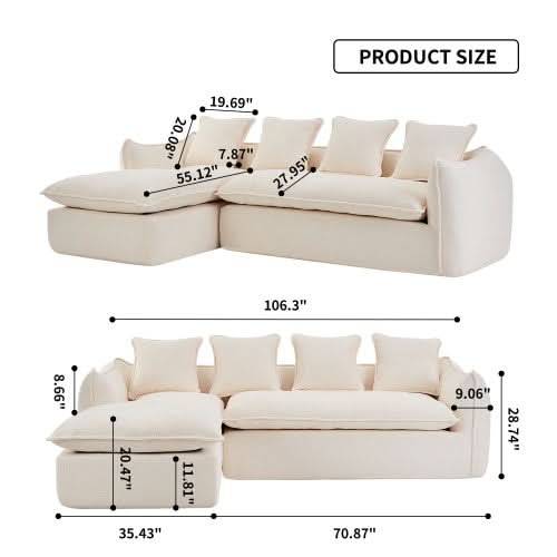 Oversized Comfy L-Shape Sofa - Loeske