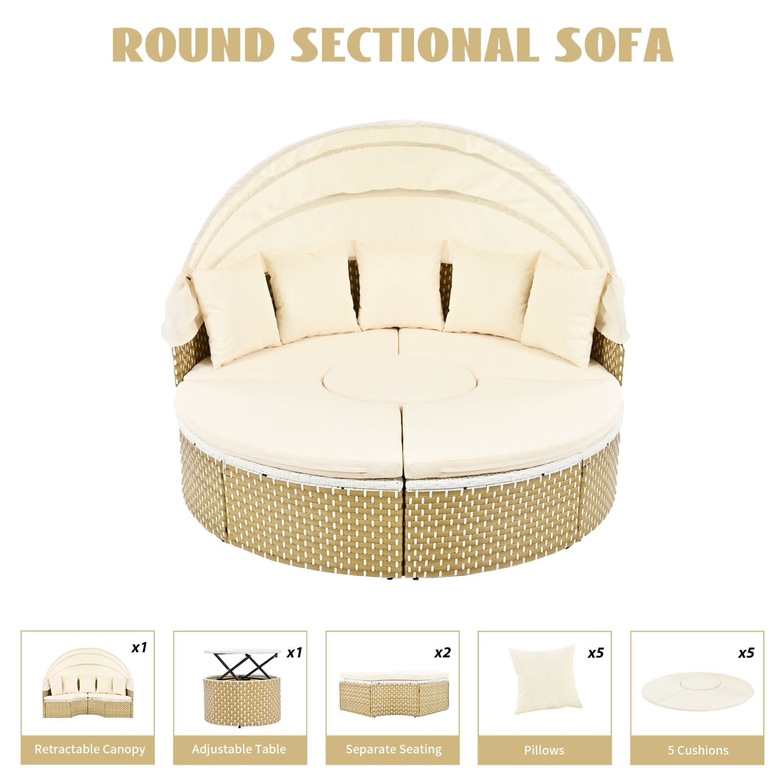 Round Outdoor Sectional Sofa Set - Loeske