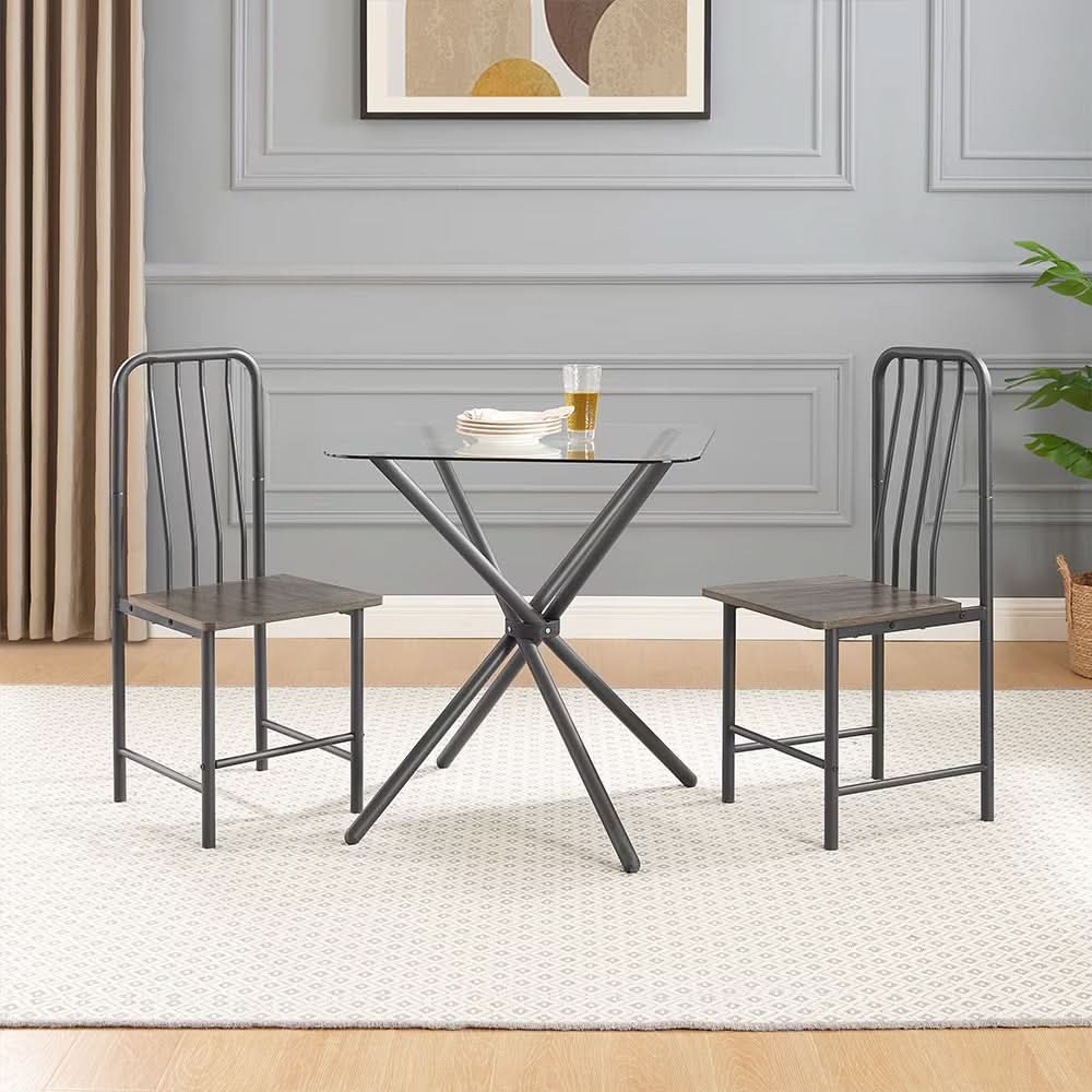 Square Glass Tempered Dining Set - Loeske