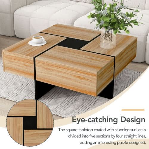 Coffee Table With  Hidden Storage Compartments - Loeske