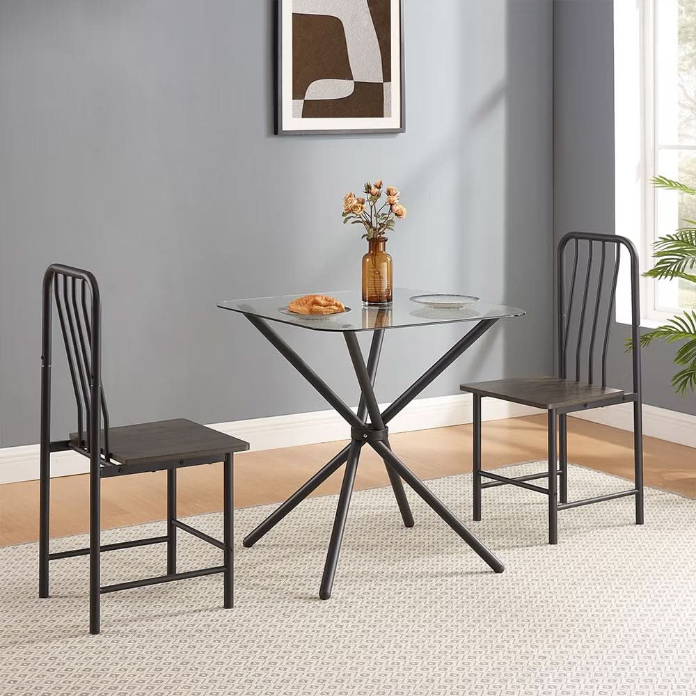 Square Glass Tempered Dining Set - Loeske