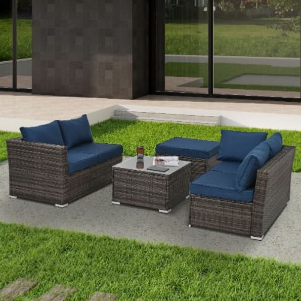 4 Set Wicker Furniture With Tempered Glass Coffee Table - Loeske